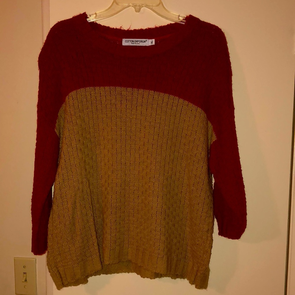 Red/Tan Block Color Sweater